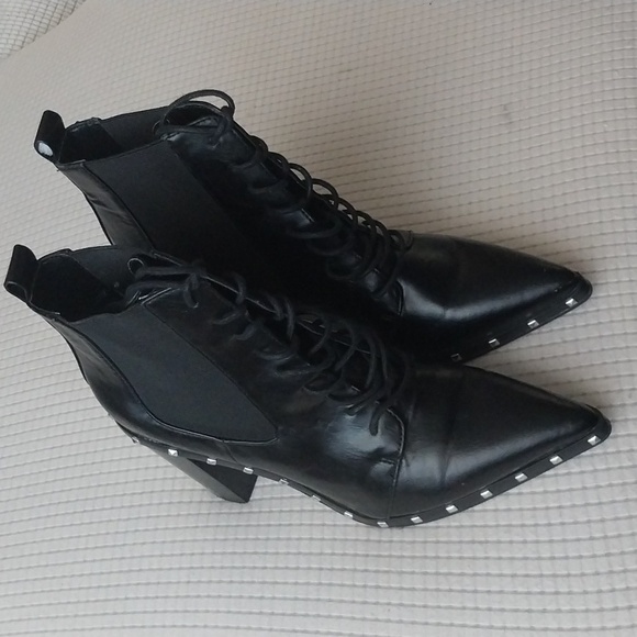 Charles David Bootie Black Chunky Heel  Studded Silver Lace Up Hi Ankle Size 7 - Picture 7 of 14